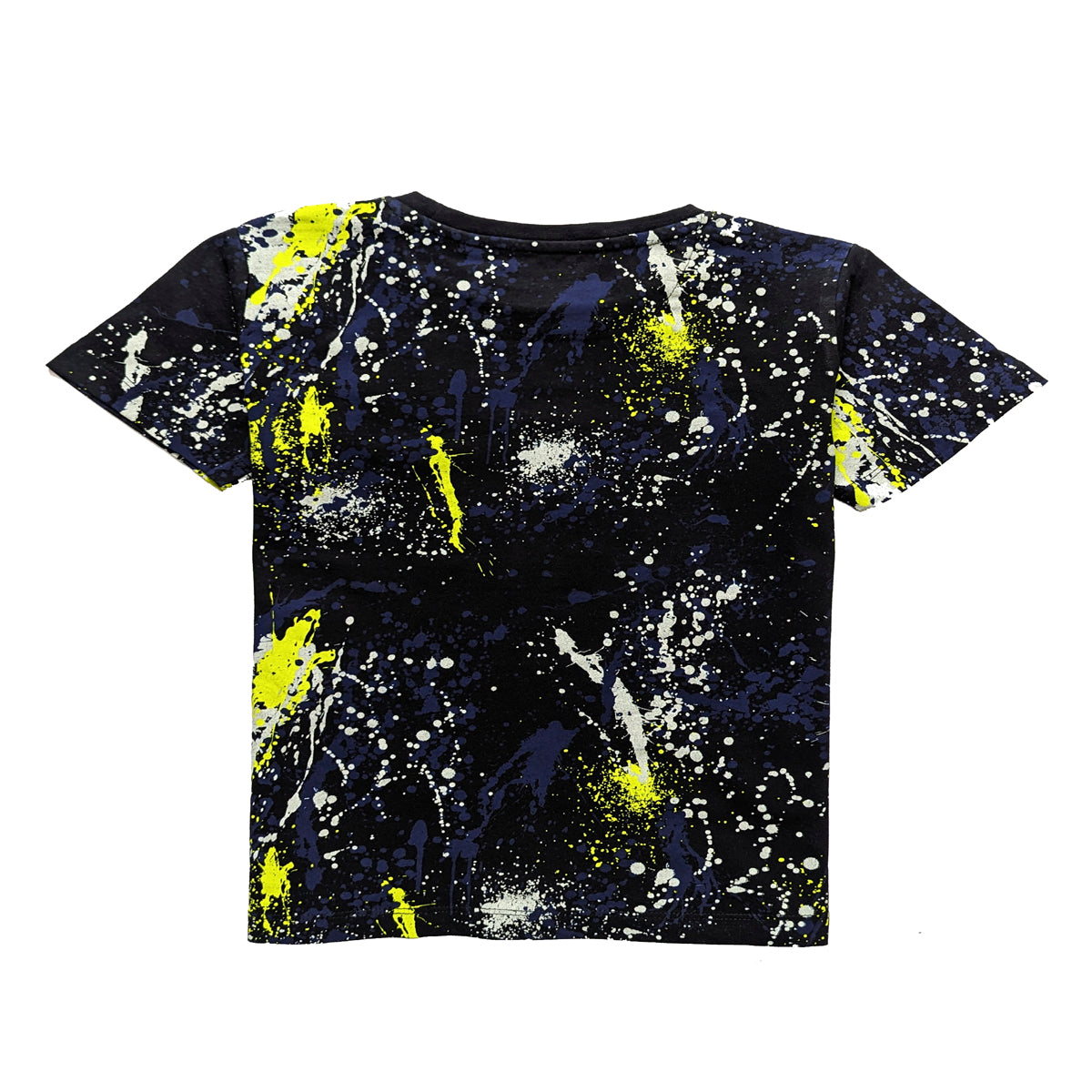 Boys Abstract Splash Paint T-Shirt in Navy and Neon Yellow