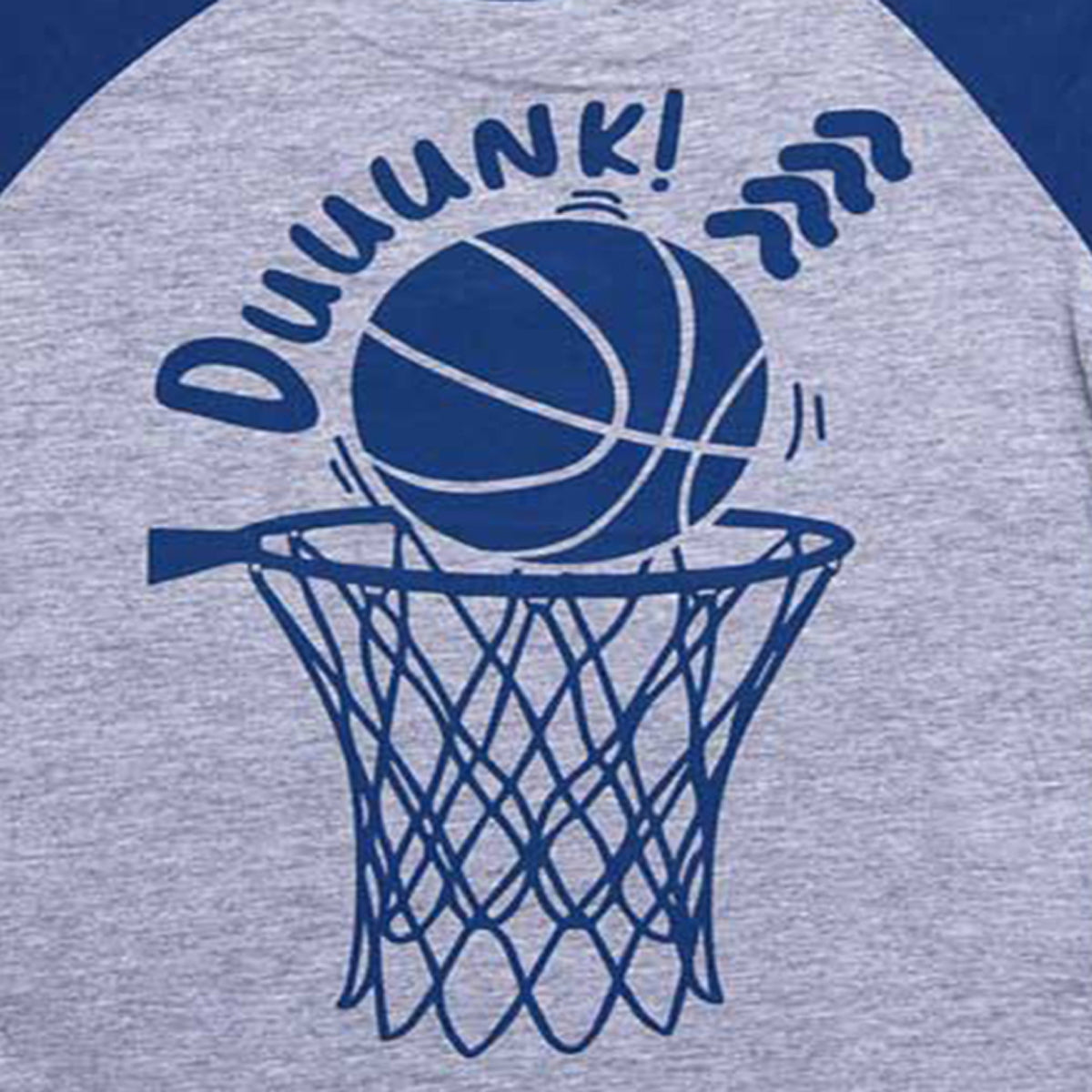 Boys Grey and Blue Raglan Basketball T-Shirt with 'Dunk' Graphic